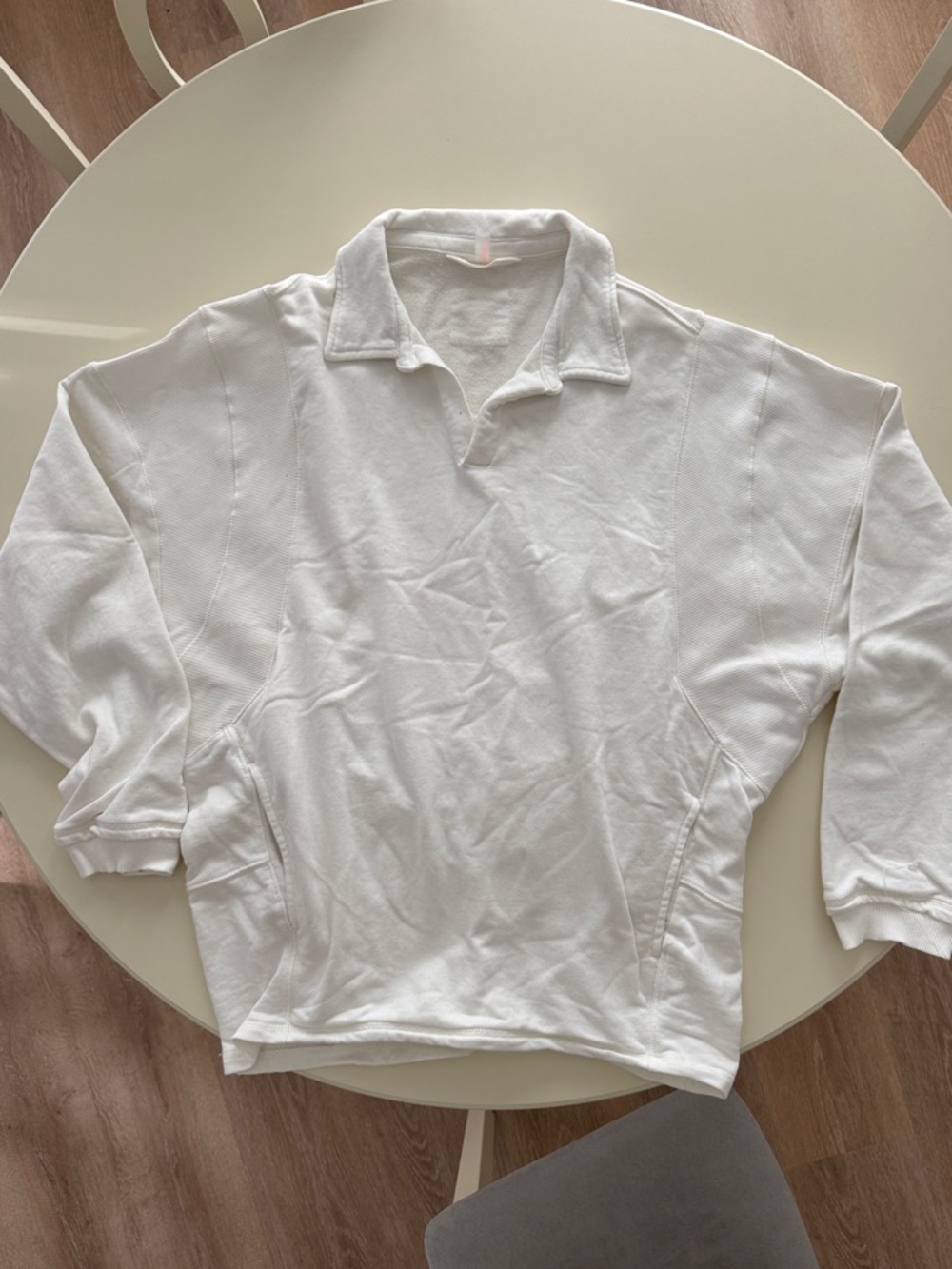 Free People Movement Oversized Classic White Long-Sleeve Polo Sweat Shirt